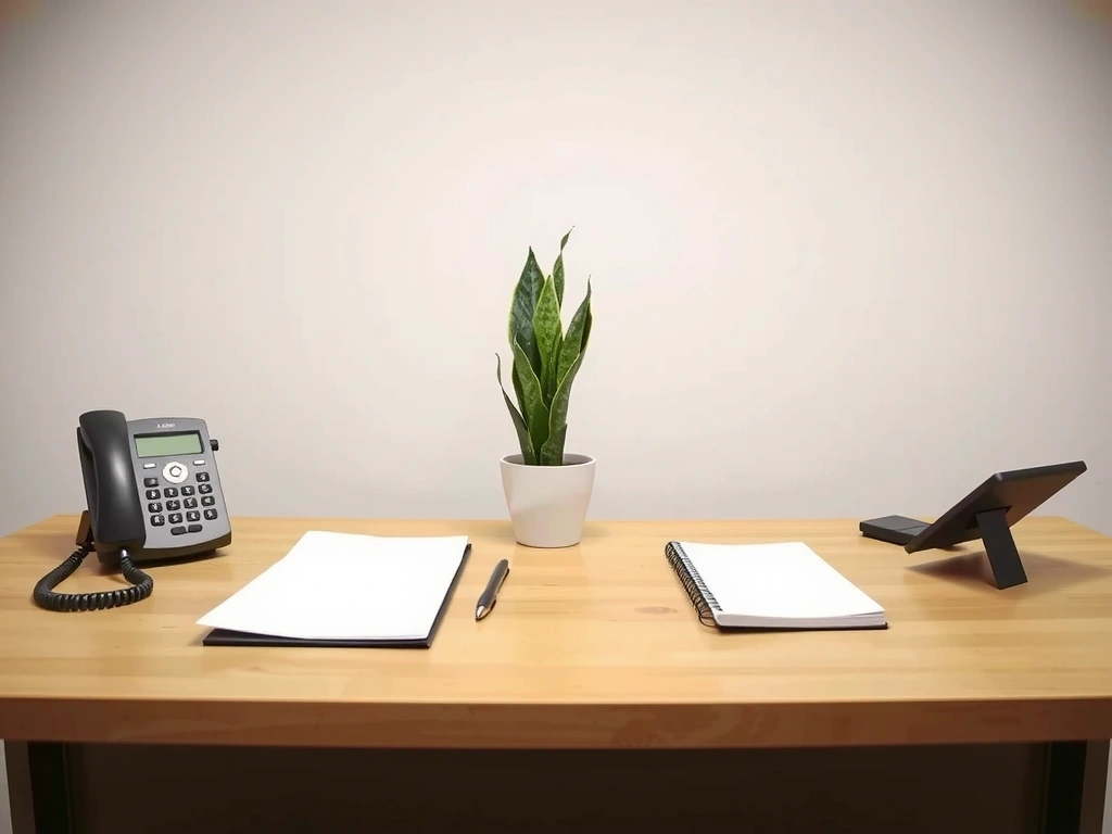 Biurko z telefonem i notatnikiem w gabinecie